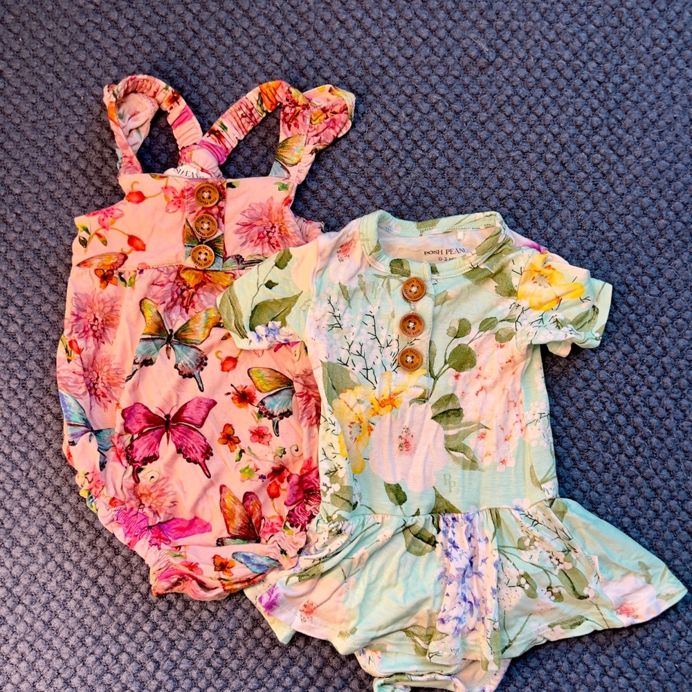 Posh Peanut Pink and Green Floral Bodysuits